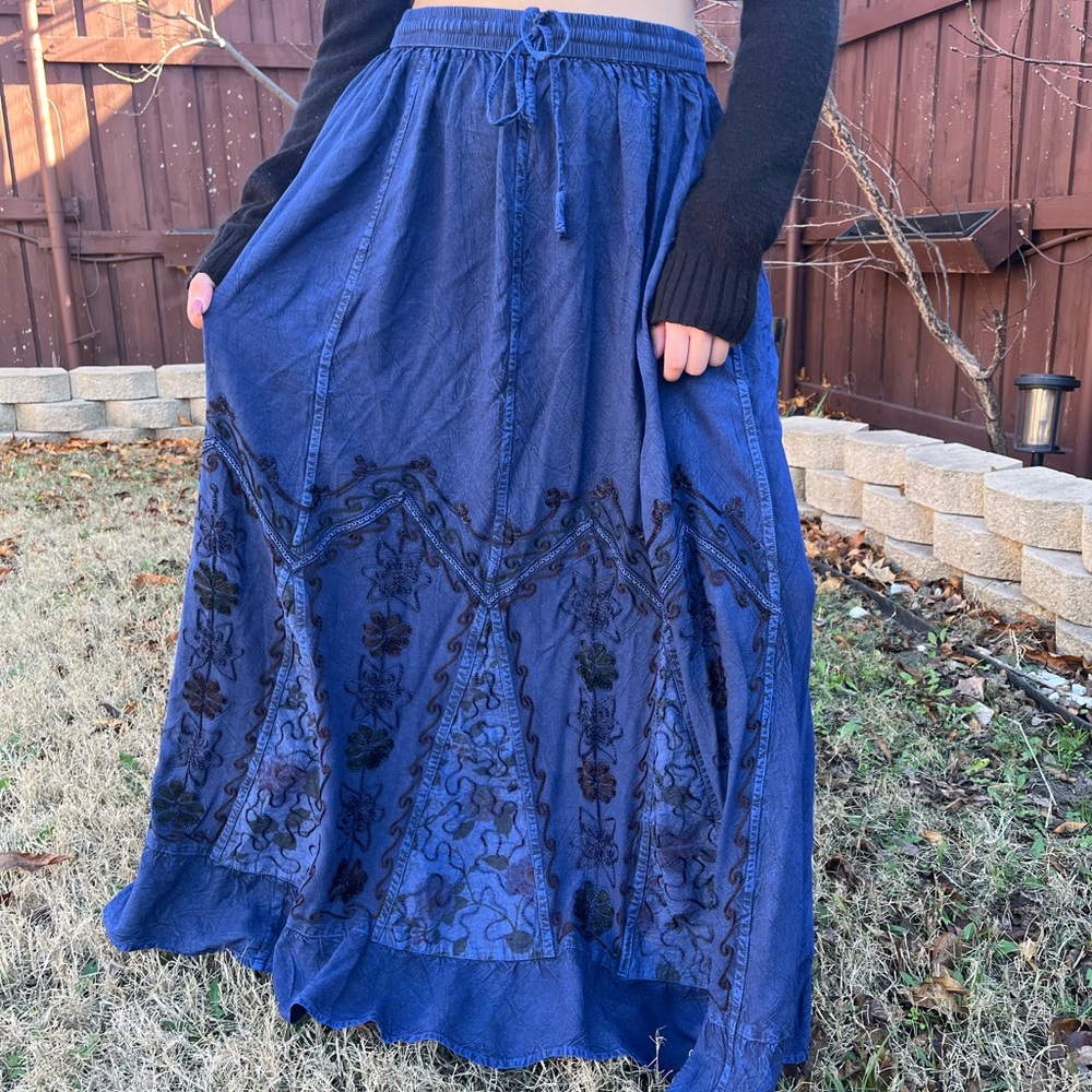 Chic Navy Embroidered Maxi Skirt - Picture 13 of 15